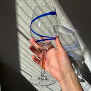 Pier 1 Blue Cobalt Swirline Swirl Stemmed Wine Water Glass 9” Single Replacement